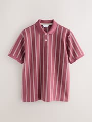 Pink/White Vertical Stripe Quarter Zip Polo Shirt - Image 5 of 7