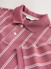 Pink/White Vertical Stripe Quarter Zip Polo Shirt - Image 7 of 7