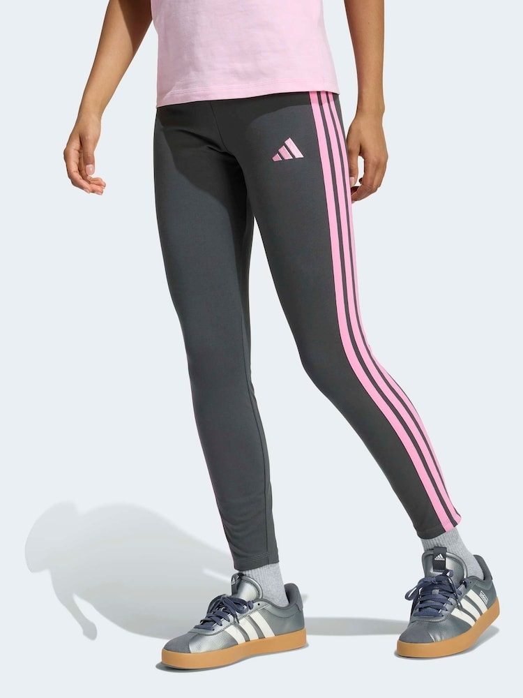 adidas Dark Grey Essentials 3-Stripes Cotton Leggings - Image 1 of 6 adidas Dark Grey Essentials 3-Stripes Cotton Leggings - Image 1 of 6