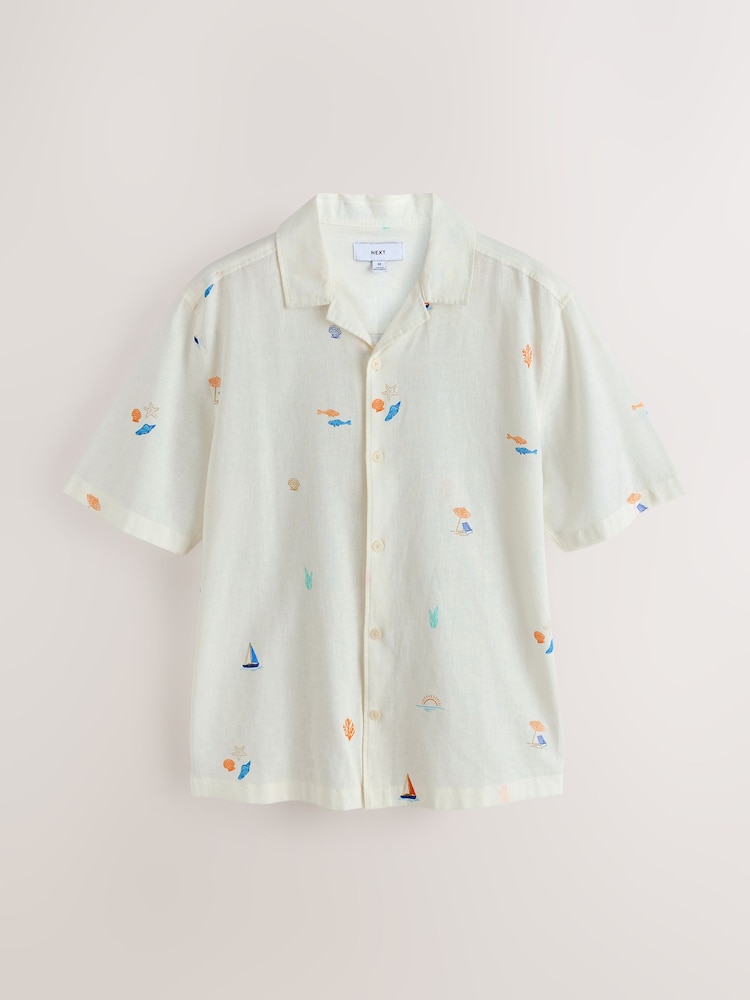 White Conversational Print Short Sleeve Shirt - Image 1 of 3