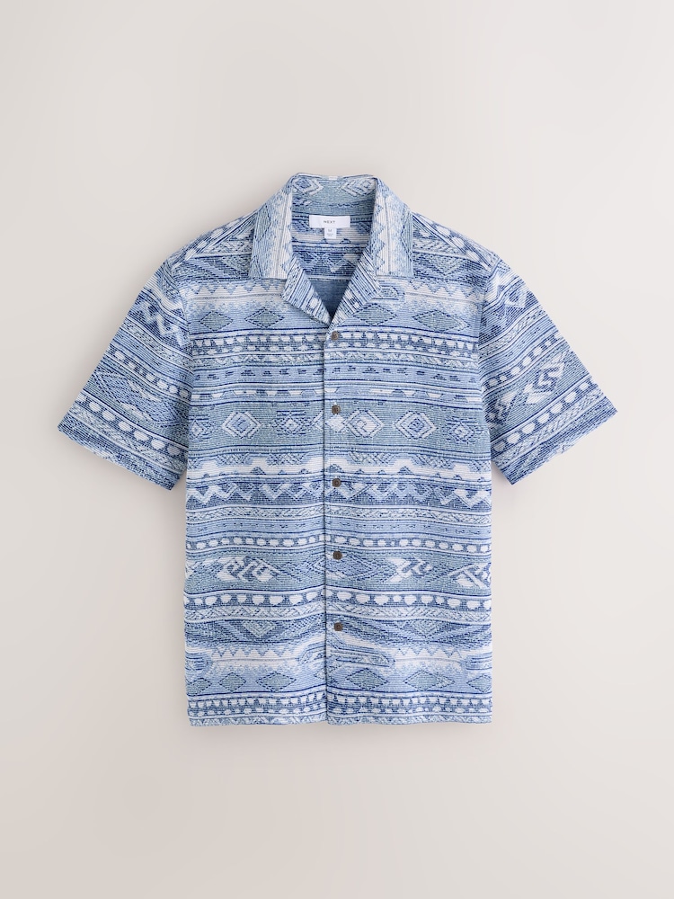 Navy Print Short Sleeve Shirt - Image 1 of 4 Navy Print Short Sleeve Shirt - Image 1 of 4