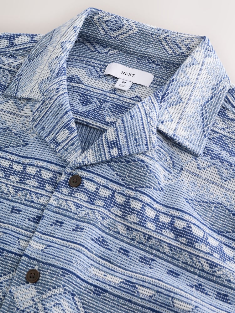 Navy Print Short Sleeve Shirt - Image 2 of 4 Navy Print Short Sleeve Shirt - Image 2 of 4