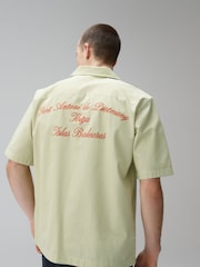 Green Textured Stripe Embroidered Short Sleeve Shirt - Image 1 of 9