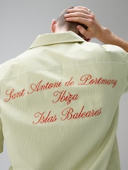 Green Textured Stripe Embroidered Short Sleeve Shirt - Image 5 of 9