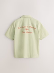 Green Textured Stripe Embroidered Short Sleeve Shirt - Image 7 of 9