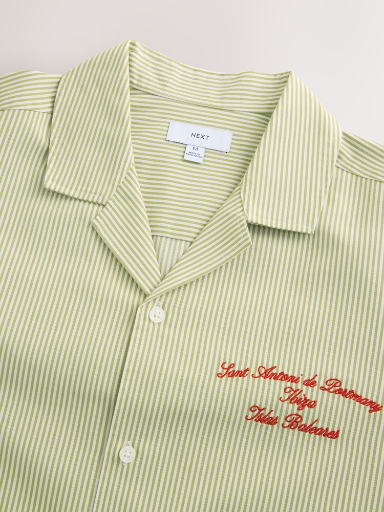 Green Textured Stripe Embroidered Short Sleeve Shirt - Image 9 of 9