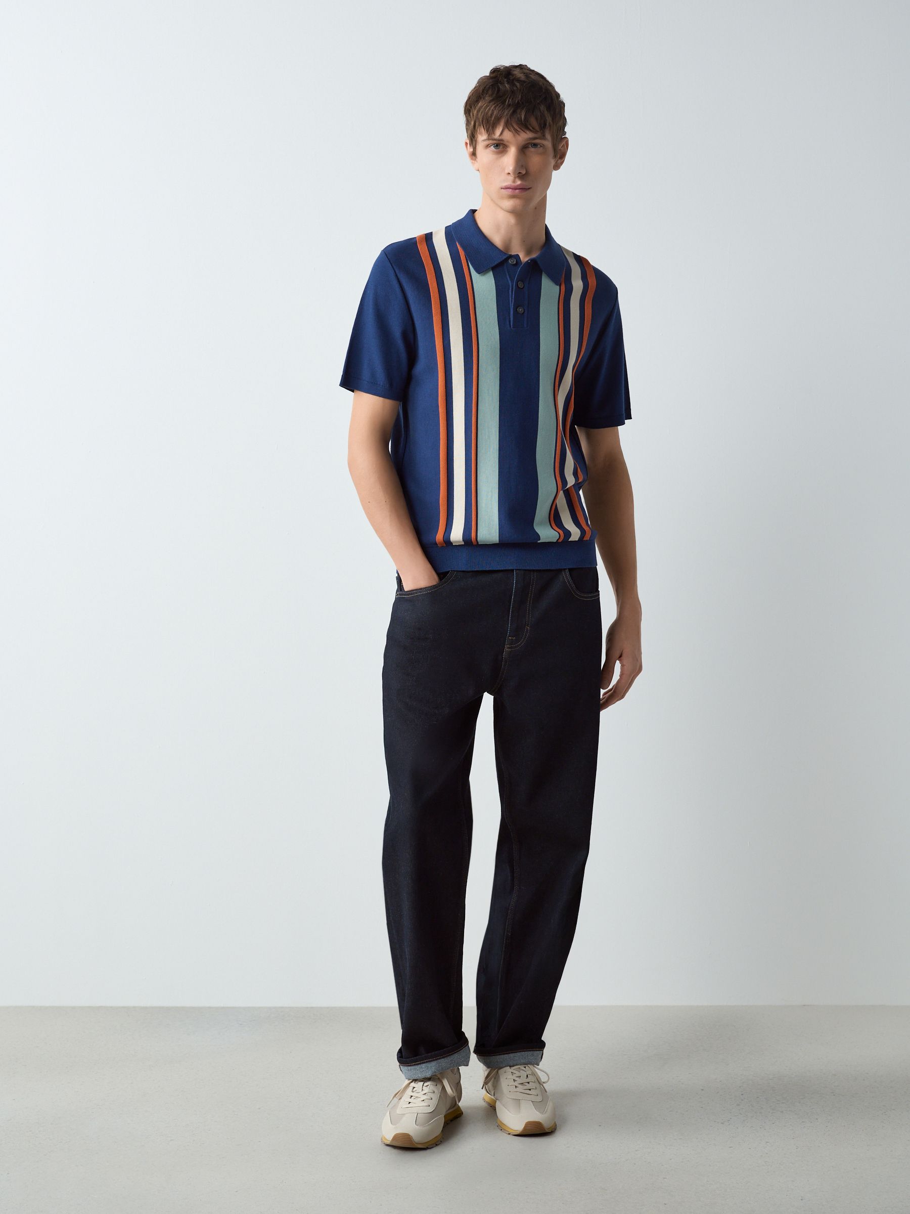 Next：日本 ブルー - Cotton Rich ストライプ ニット ポロシャツ from