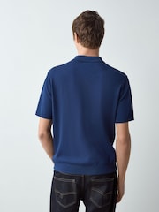 Navy Blue Regular Fit Cotton Rich Short Sleeve Stripe Knit Polo Shirt - Image 3 of 4