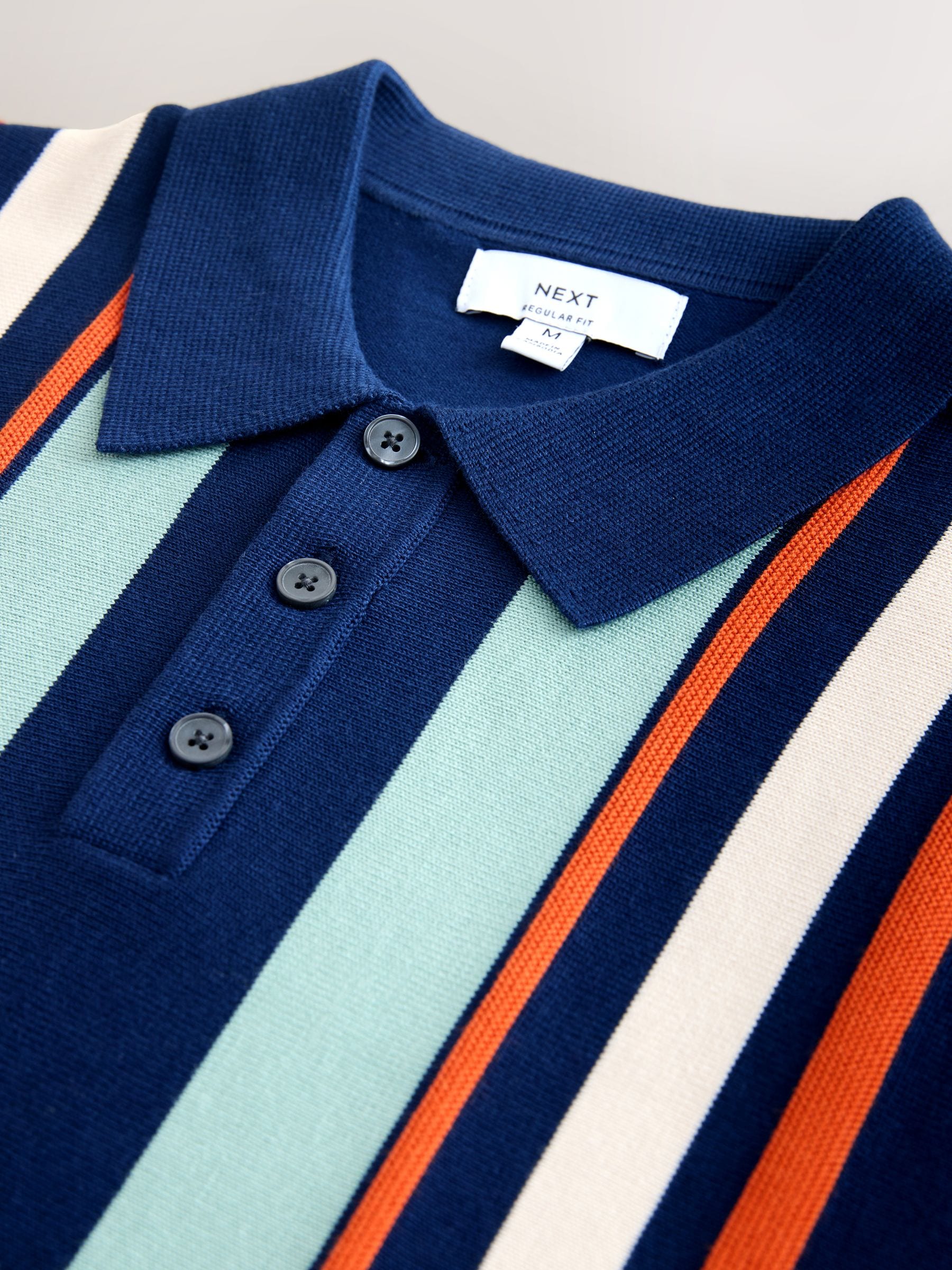 Next：日本 ブルー - Cotton Rich ストライプ ニット ポロシャツ from