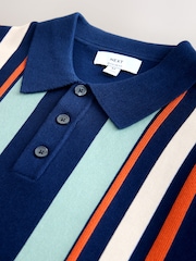 Azul marino - Regular Fit Cotton Rich Short Sleeve Stripe Knit Polo Shirt - Imagen 6 de 7