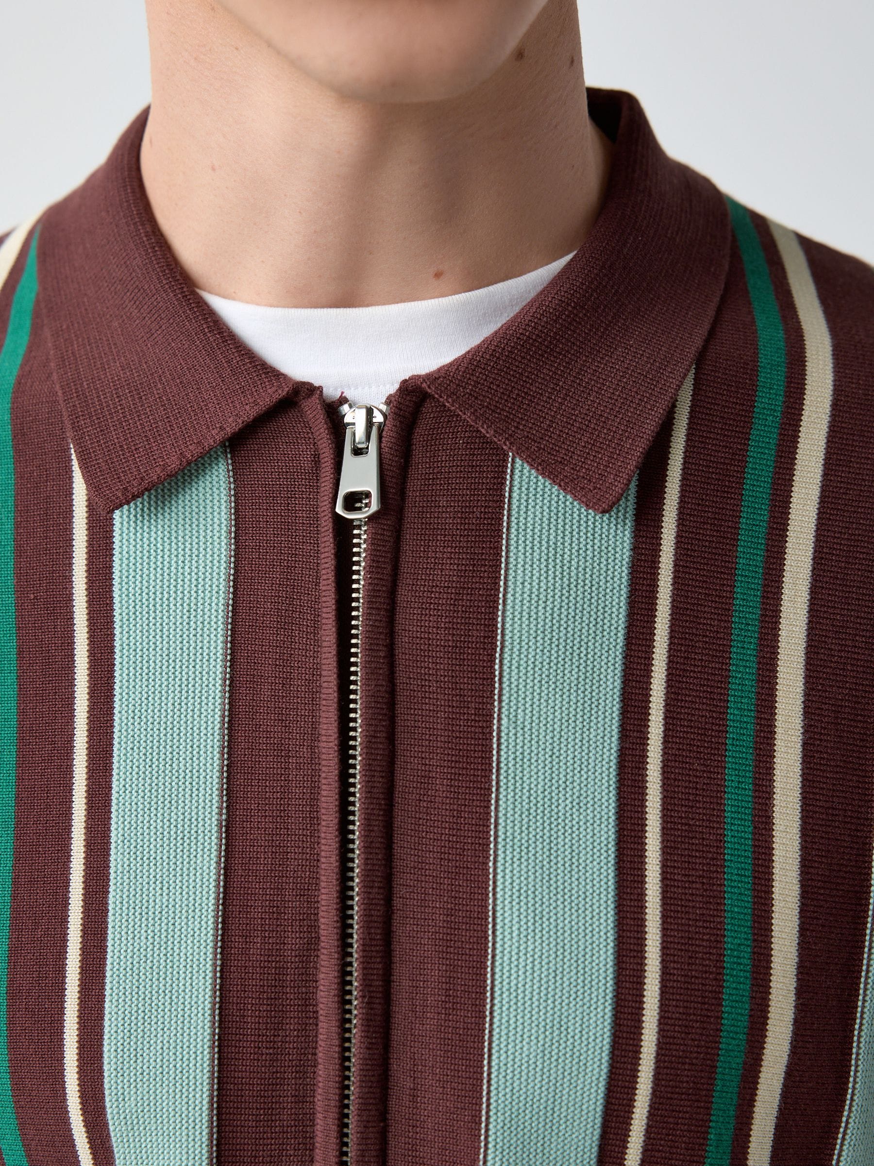 Buy Red Short Sleeve Stripe Zip Through Knitted Shirt from Next