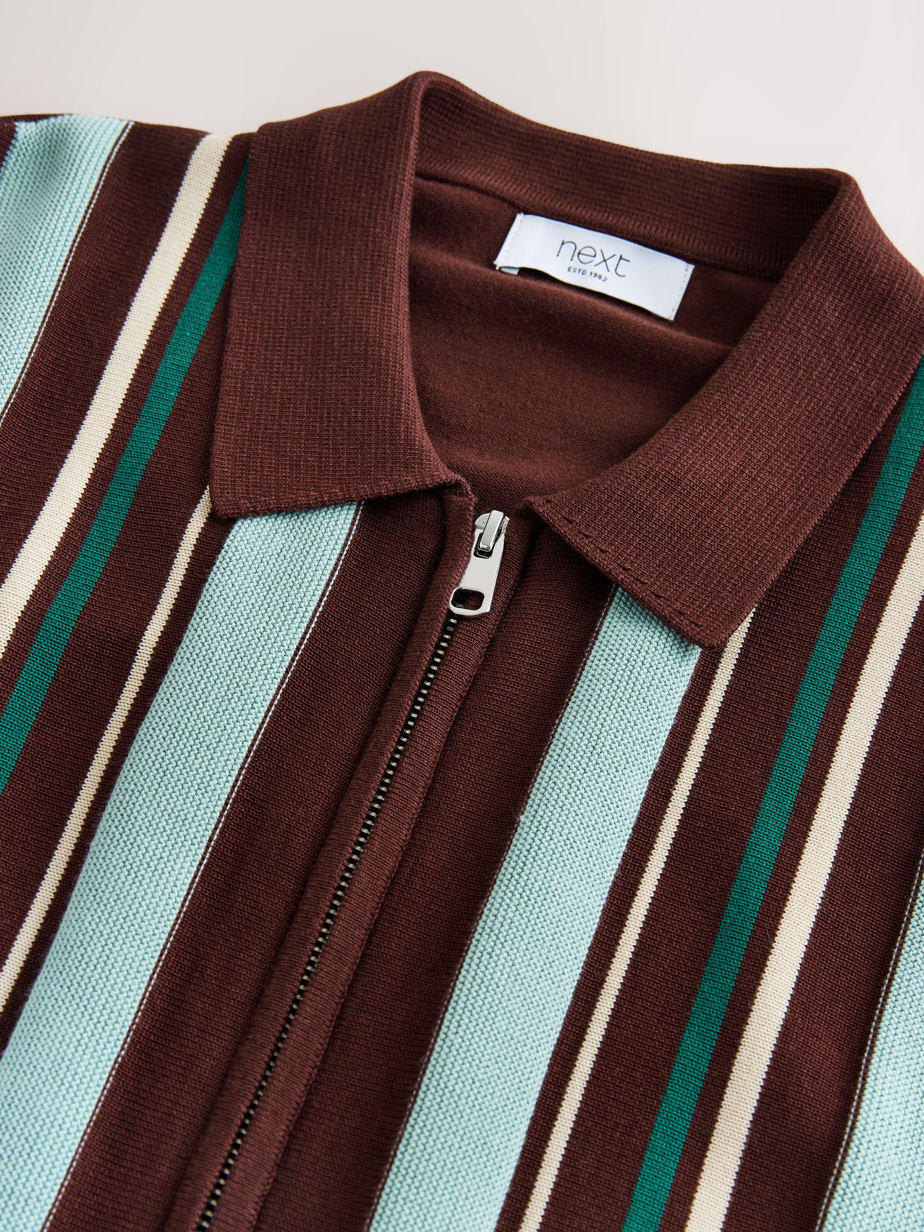 Buy Red Short Sleeve Stripe Zip Through Knitted Shirt from Next