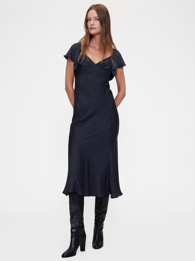 Gap GapStudio Navy Blue Satin Sweetheart Neckline Midi Dress - Image 1 of 6 Gap GapStudio Navy Blue Satin Sweetheart Neckline Midi Dress - Image 1 of 6