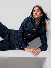 River Island Blue Denim Belted Peplum Jacket - Image 4 of 4