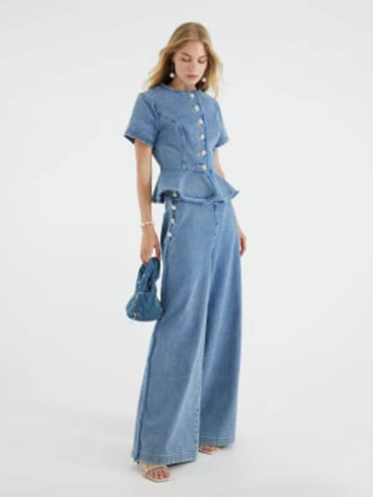 River Island Blue Denim Diamante Peplum Jacket - Image 5 of 5 River Island Blue Denim Diamante Peplum Jacket - Image 5 of 5