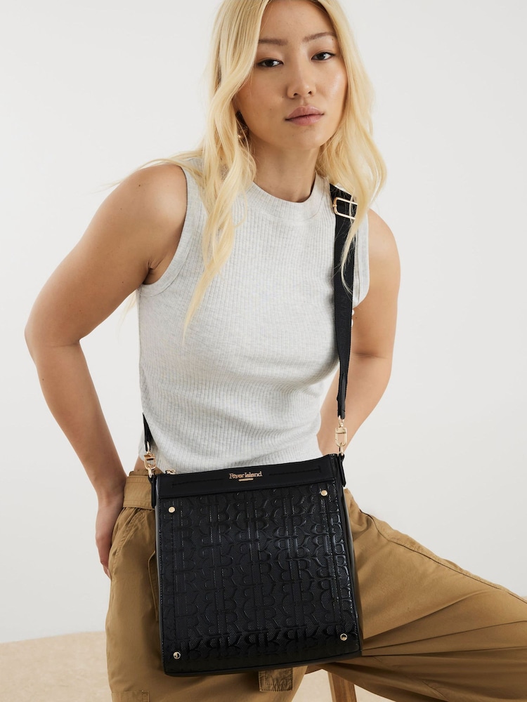 River Island Black Patent Monogram Messenger Bag - Image 6 of 6