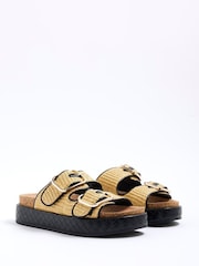 River Island Brown Double Strap Flatform Footbed Sandals - Image 2 of 5