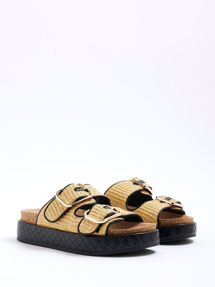 River Island Brown Double Strap Flatform Footbed Sandals - Image 2 of 5