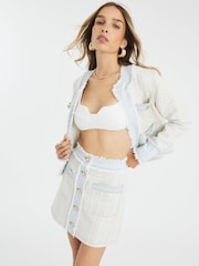River Island Cream Boucle Hybrid Denim Skirt - Image 1 of 4