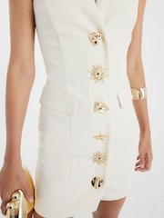 River Island Cream Button Detail Plunge Mini Dress - Image 4 of 4