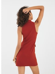 River Island Orange Button Detail Plunge Mini Dress - Image 2 of 4