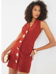 River Island Orange Button Detail Plunge Mini Dress - Image 4 of 4