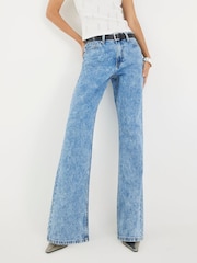 River Island Blue Relaxed High Rise Belted Straight Leg Jeans - Image 2 of 4