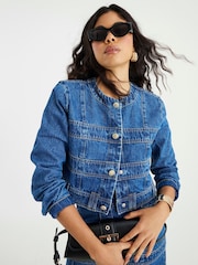 River Island Blue Panelled Denim Jacket - Image 1 of 4