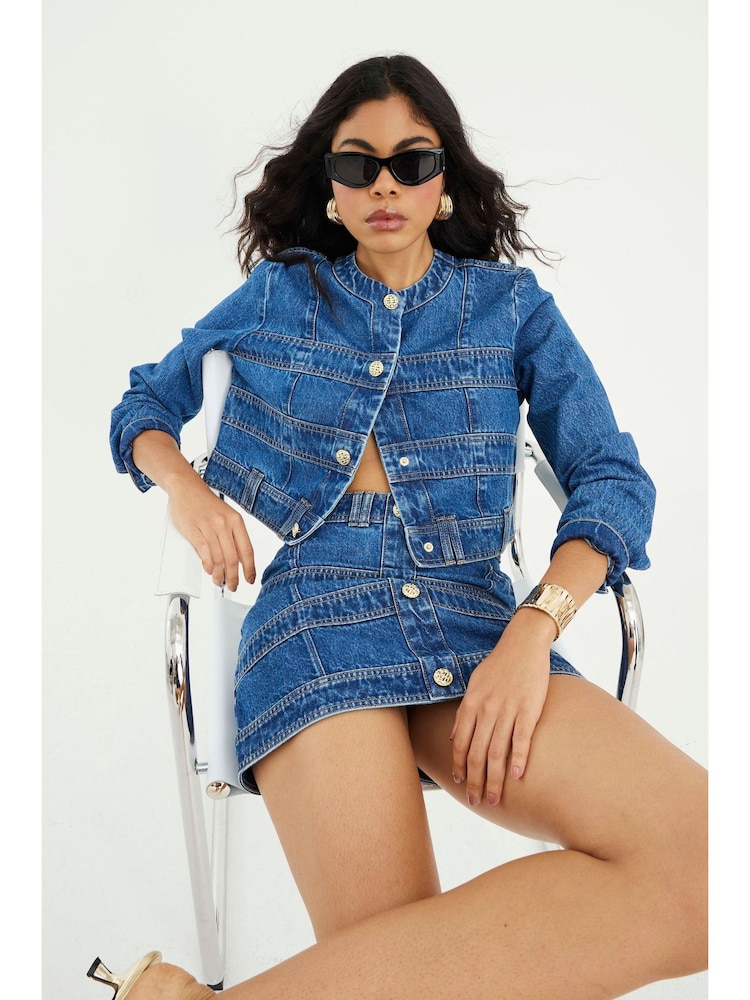River Island Blue Panelled Denim Jacket - Image 2 of 8
