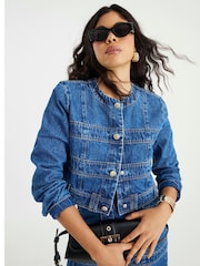 River Island Blue Panelled Denim Jacket - Image 3 of 8
