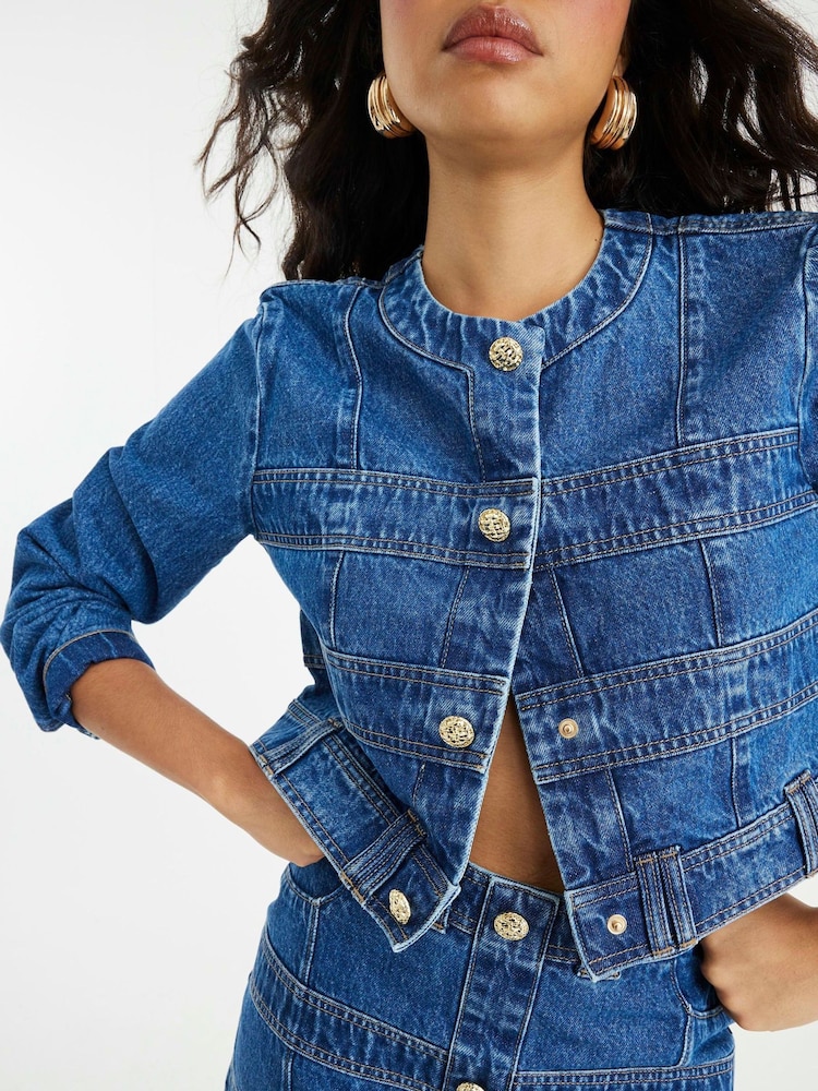 River Island Blue Panelled Denim Jacket - Image 4 of 4