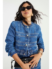 River Island Blue Panelled Denim Jacket - Image 4 of 8