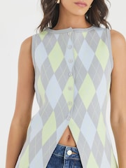 River Island Grey Argyle Knitted Waistcoat - Image 2 of 5