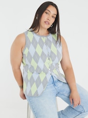 River Island Grey Argyle Knitted Waistcoat - Image 5 of 5