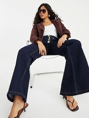 River Island Blue High Rise Button Front Palazzo Jeans - Image 4 of 4