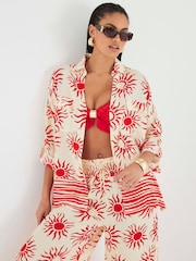 River Island Cream Oversized Sun Print Beach Shirt - Image 1 of 4