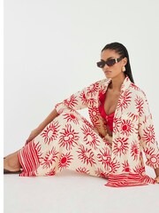 River Island Cream Oversized Sun Print Beach Shirt - Image 1 of 8