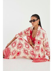 River Island Cream Oversized Sun Print Beach Shirt - Image 2 of 8
