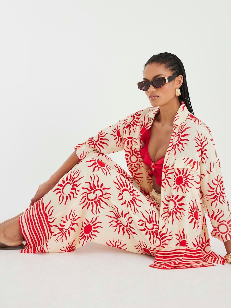 River Island Cream Oversized Sun Print Beach Shirt - Image 4 of 4