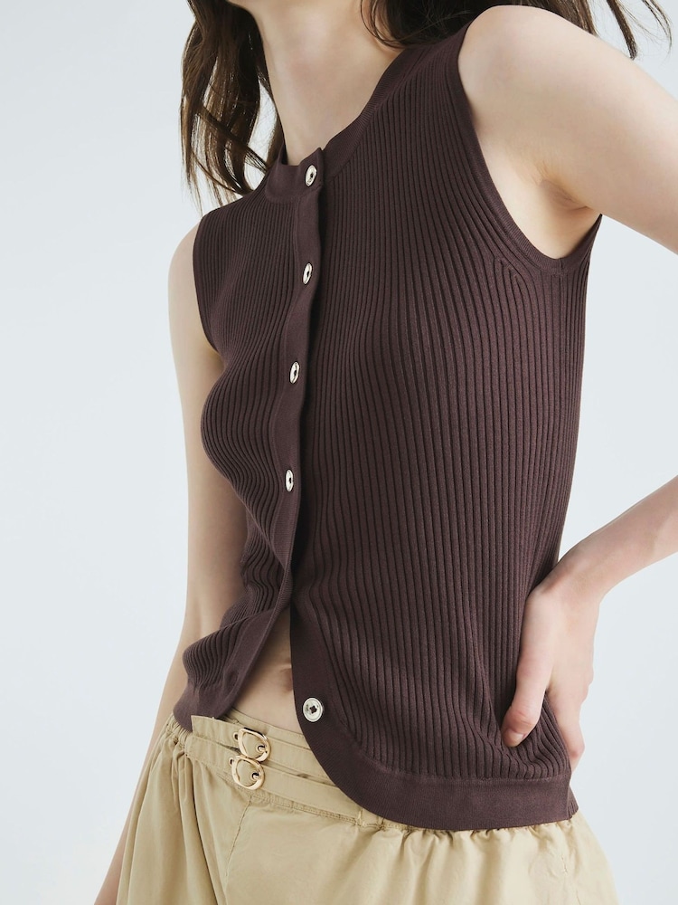 River Island Brown Contrast Button Front Rib vests - Image 4 of 4 River Island Brown Contrast Button Front Rib vests - Image 4 of 4