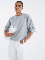 River Island Grey Diamante Sweat Top - Image 1 of 4