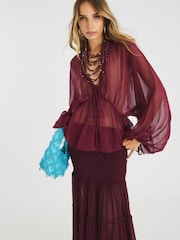 River Island Tie Front Smocked Blouse - Imagem 1 de 4