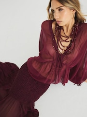 River Island Tie Front Smocked Blouse - Imagem 3 de 4