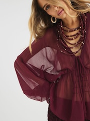 River Island Tie Front Smocked Blouse - Imagem 4 de 4