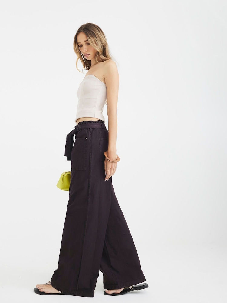 River Island Brown Paperbag Belted Trousers - Image 2 of 4