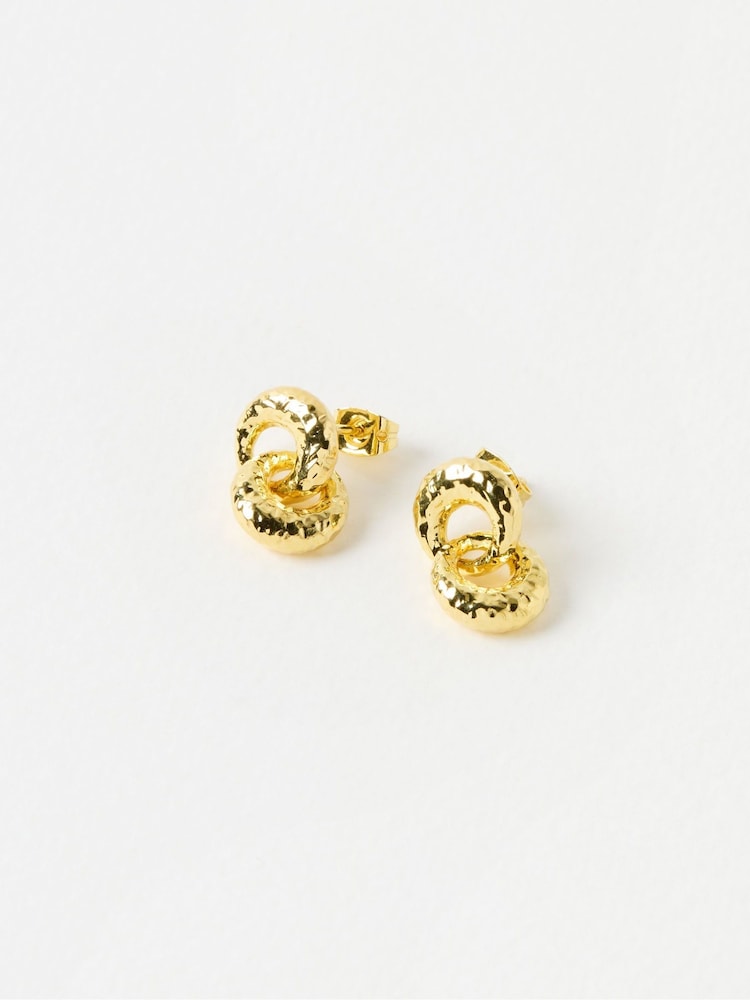 Oliver Bonas Gold Tone Sade Hammered Loop Drop Earrings - Image 2 of 4