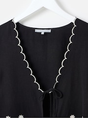 Oliver Bonas Black Cutwork Embroidered Tie Front Blouse - Image 3 of 6