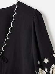Oliver Bonas Black Cutwork Embroidered Tie Front Blouse - Image 4 of 6