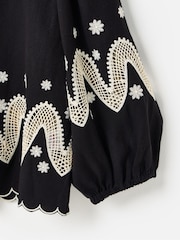 Oliver Bonas Black Cutwork Embroidered Tie Front Blouse - Image 5 of 6