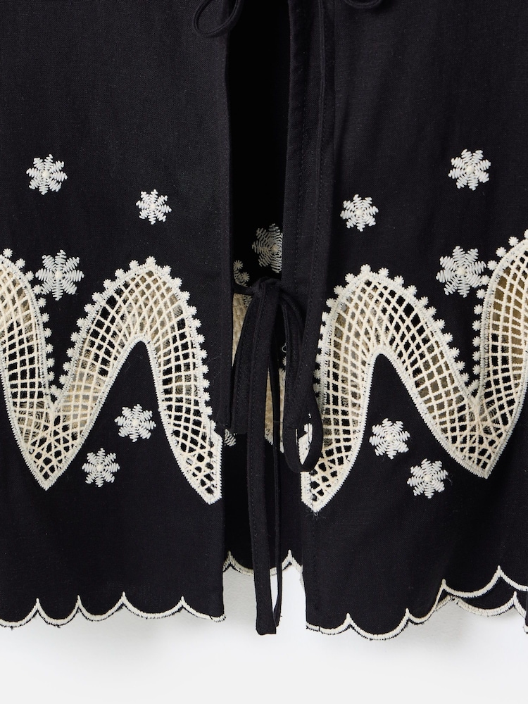 Oliver Bonas Black Cutwork Embroidered Tie Front Blouse - Image 6 of 6